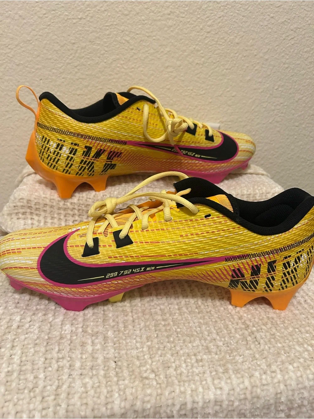 Nike Yellow and Black Athletic Sneakers with Pink Swoosh